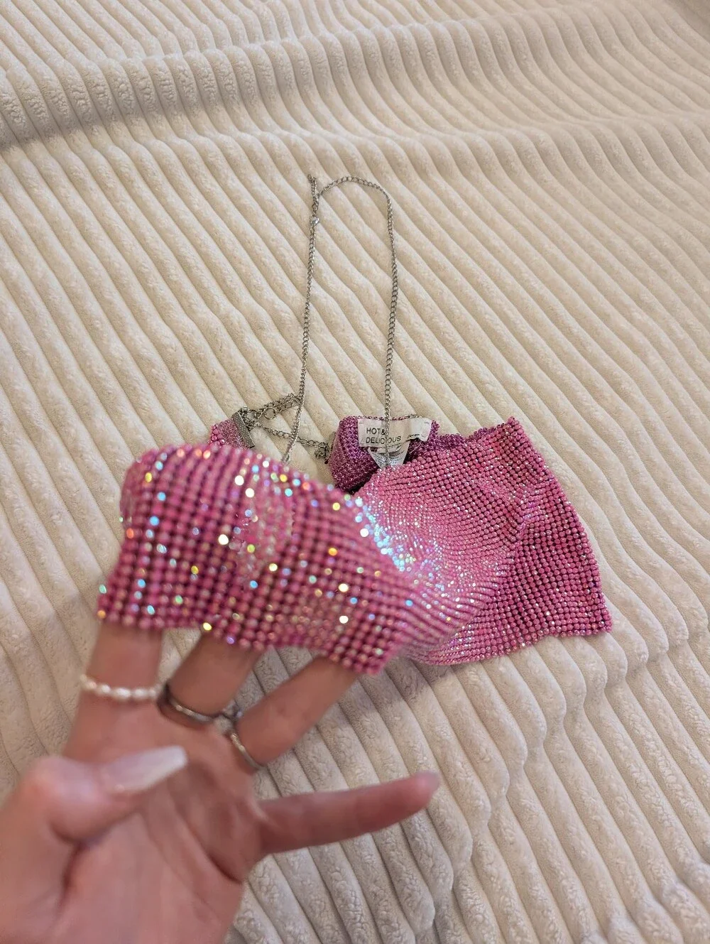Pink Rhinestone Chain Halter Top - Picture 2 of 3